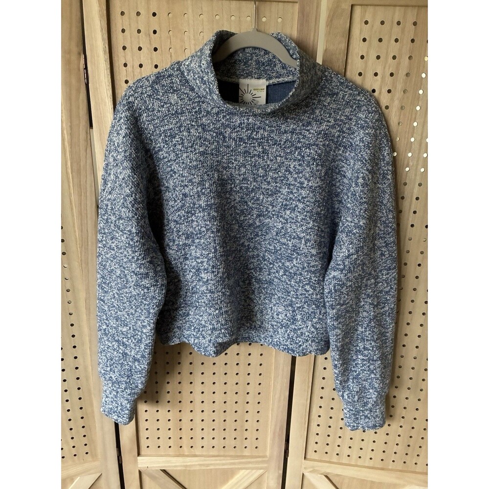 OFFLINE By Aerie Snowday Mock Neck Crop Sweater Pullover Blue White Size Small
